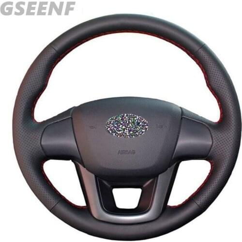 Car accessories Black Leather DIY Hand-stitched Car Steering Wheel Cover For KIA RIO 2011 2012 2013 2014
