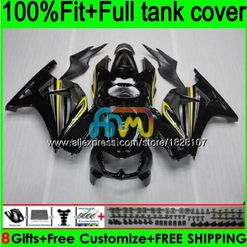 +Tank For KAWASAKI ZX-250R EX-250 EX ZX 250R 08 09 10 11 12 Black yellow 104BS.11 EX250 ZX250R 2008 2009 2010 2011 2012 Fairing