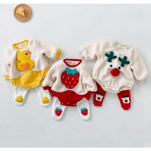Autumn Kids Boy Girl Long Sleeve Rompers Clothes Newborn Infant Baby Boys Girls Cartoon Thicken Rompers + Panty-hose Clothing