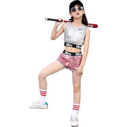 2pcs Sequin Hip-hop Dance Kids Modern Dance Competitions Performance Stage Clothing Children Street Dance Costume Jazz Dance