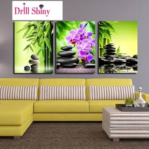 DIY 5D diamond mosaic Flowers bamboo orchid embroidery triptych diamond painting wall painting picture 3D Pattern Mosaic decor
