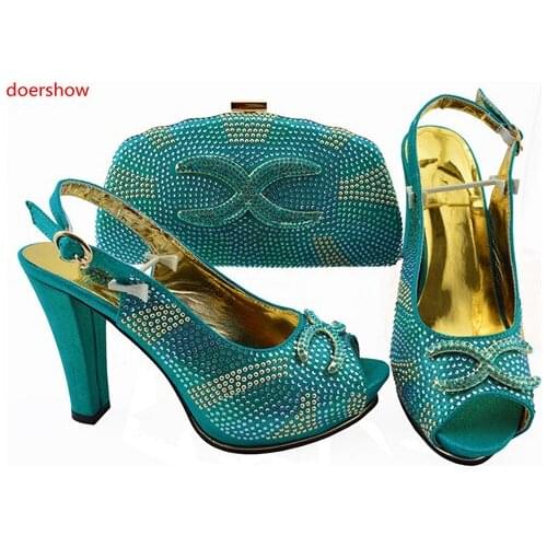 Doershow fashion teal Shoes with Matching Bags 2018 African Shoe and Bag Set Italian Design African Shoes and Bag Set SJZS1-10