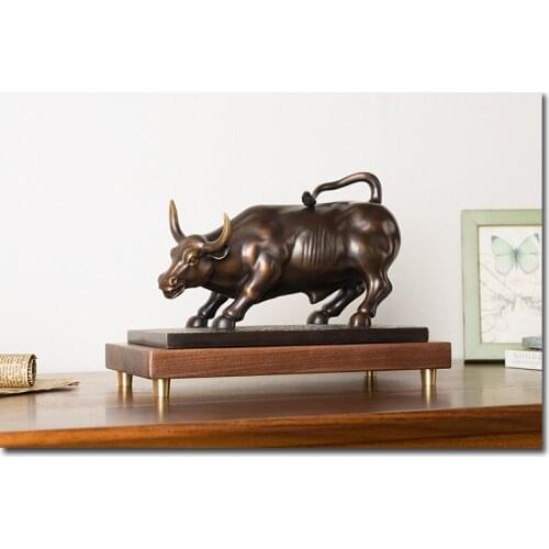 GOOD- Unique # stock market Money drawing Wall Street Charging Bull Brass statue # home office auspicious efficacious Talisman