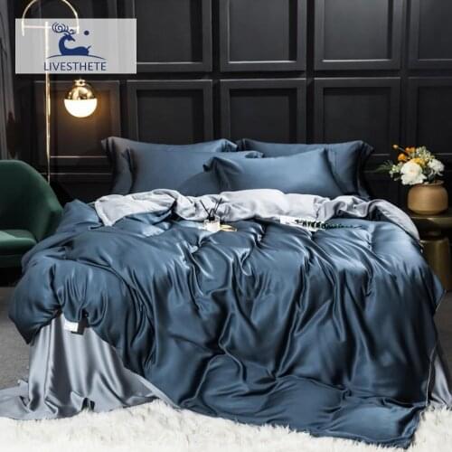 Liv-Esthete Luxury 100% Silk Blue Gray Bedding Set Beauty Best For Skin Care Queen King Quilt Cover Pillowcase Bed Linen Set