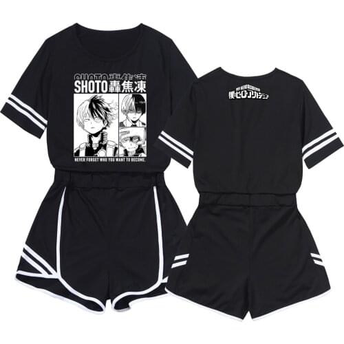 Shoto Print Two Piece Crop Cosplay Anime My Hero Academia Women Girl Short Sleeve Suit Leisure Casual Sportsuit Streetwear Set