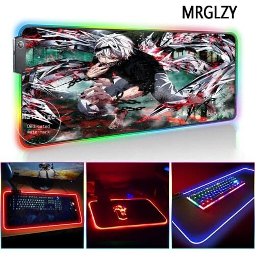 MRGLZY 40*90CM Tokyo Ghou Multi-size Mouse Pad LED Light RGB Gamer Large Anime DeskMat Gaming Accessories for Laptop Keyboard