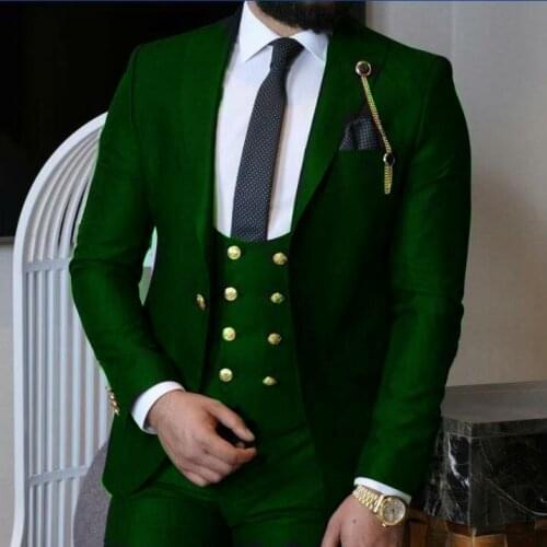 Handsome Groomsmen Peak Lapel Groom Tuxedos Mens Wedding Dress Man Jacket Blazer Prom Dinner (Jacket+Pants+Tie+Vest) A183