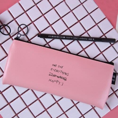 Creative Simple Letter Wave Waterproof Pencil Case New Cute Pink And Black School Office Supply Stationery Storage Organizer Bag
