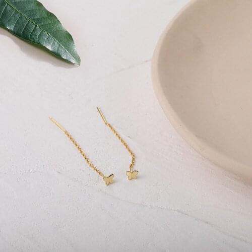 Tiny Butterfly Threader Earrings 925 Sterling Silver Long Chain Ear Line Gold Cute Threaders Dangle Earrings for Women Fashion