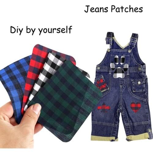 Fashion Gingham Jeans Patch Iron On Patches Repair Elbow Knee Denim Small Patches for Clothes DIY Stickers Sewing Accessories