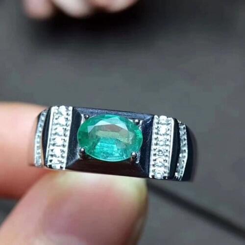 Men ring Emerald ring Natural real emerald 925 sterling silver Free shipping