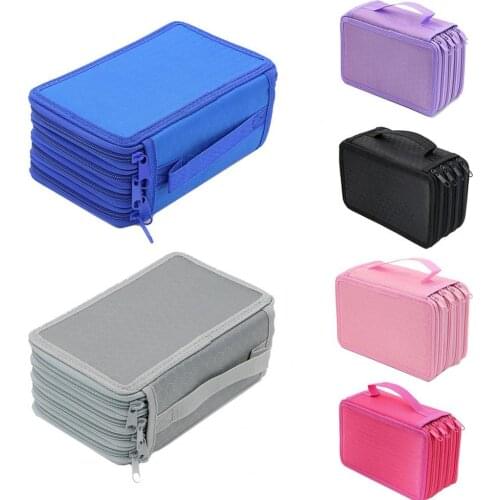 Pencil Cases Four-Layer Pencil Bag Solid Color Square 72 Holes Large Capacity Stationery Box School Supplies