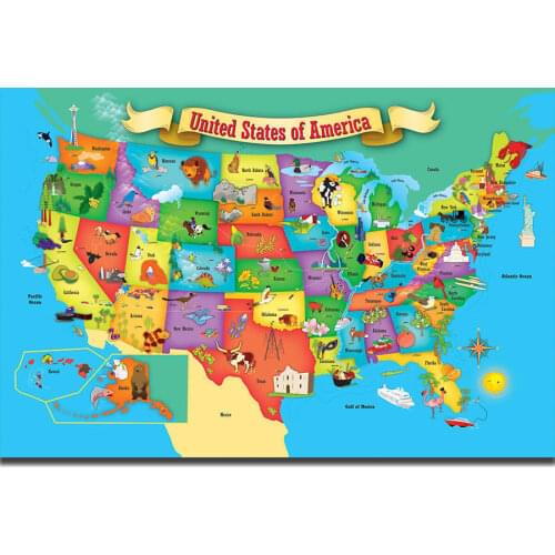 Nursery Posters and Prints World Map of Usa Geography for Kids Education School Art Canvas Painting Bedroom Dorm Home Decor