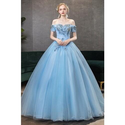 Luxury blue collar embroidery princess fairy ball gown opera medieval Renaissance Victoria dress ball gown
