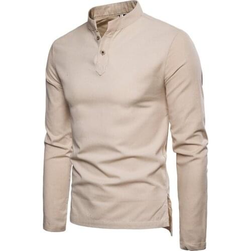 Linen Shirt 2021 Spring New Mens Cotton Linen T Shirts Chinese Style Slim Fit Long Sleeve Tops Men Solid Color Breathable