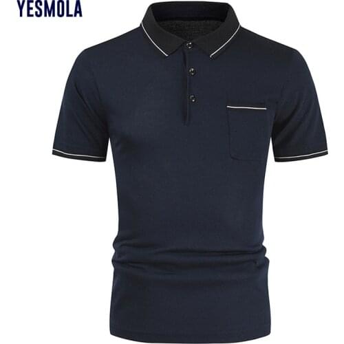 YESMOLA Men Polo Shirts Fashion Solid Polo Shirt Mens Stripe Collar Casual Business Loose Large Short Sleeve T-shirt