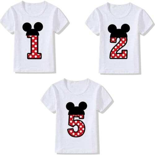Mickey Mouse Birthday Number Kids T-Shirt Boys Girls Luckey Tshirt New Style Clothes Tops Summer Casual Costumes For Children
