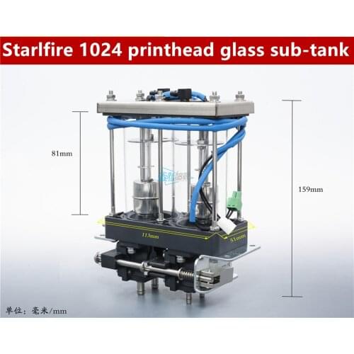 Inkjet printer glass ink cartridge for Starfire 1024 printhead sub tank for Wit-color Gongzheng solvent printer glass ink bottle
