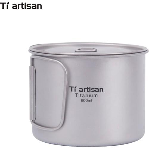 Tiartisan 900ml Pure Titanium Pot Outdoor Camping Ultralight Titanium Bowl with Cover larger Capacity Picnic Cookware