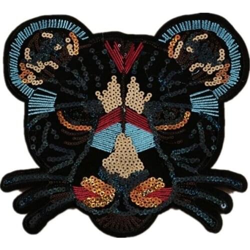 Fine Large Bead Applique Embroidery Brand Leopard Head Cloth Patch Iron on T-shirt Sewing Patch Applications Repair Sticker