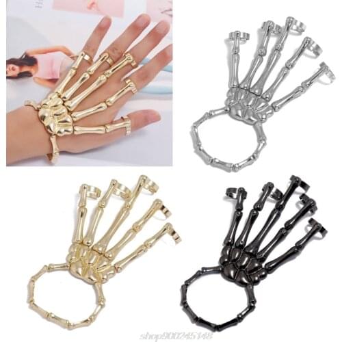 European American Jewelry Fashion Personality Punk Skull Hand Bone Wild Five-finger Ring Bracelet Adjustable One J24 21 Dropship
