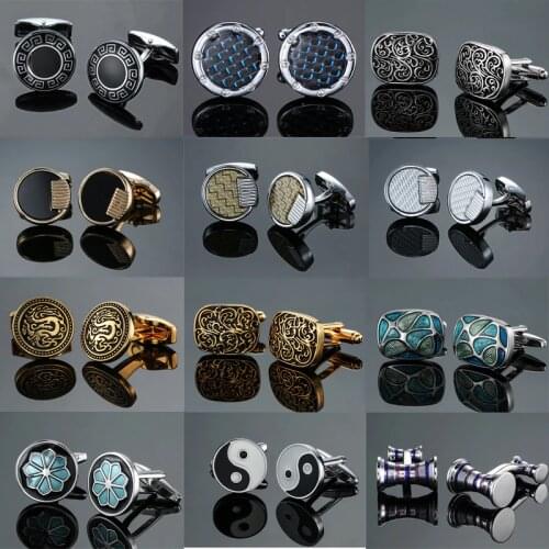 DY Men French shirt Cufflinks New high quality enamel gold silvery round carving pattern retro pattern Cufflinks free shipping