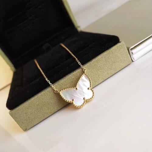Luxury Shell Butterfly Necklace for Women Rose Gold Stainless Steel Chain Pendants Necklaces Party Statement Jewelry Z082