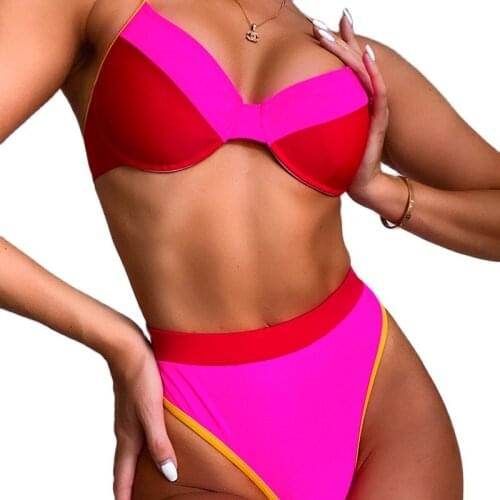Bikini beach swimsuit sexy bare back belly band two-piece high stretch bikini