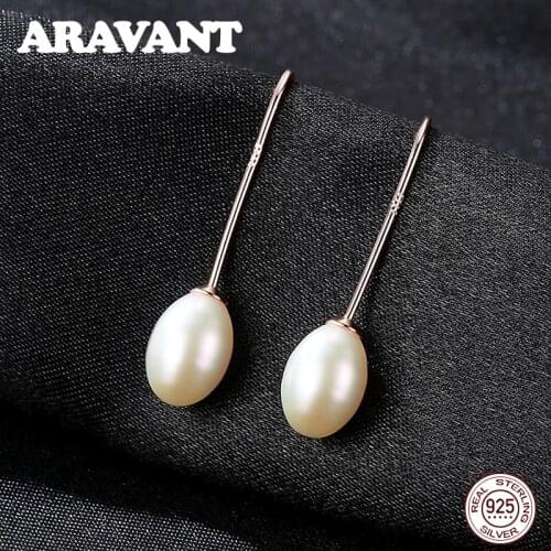 925 Sterling Silver Earrings Freshwater Pearl Long Drop Earring For Women Silver Jewelry