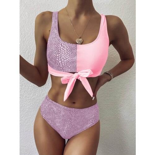 Bathing Suit Women Two Piece Sets High Waist Bikini 2021 New Bikini Sexy Snake Print Fabric Stitching Swimsuit Beach Suits