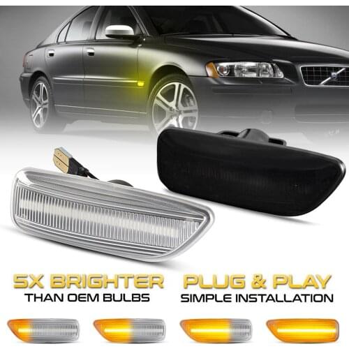 2Pcs LED Seqeuntial Blinker Side Marker Turn Signal Lights for Volvo S60 S80 V70 XC70 XC90 MK1 Car Indicator Dynamic Lamps