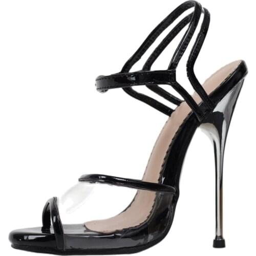 2020 Sexy 14CM High Heel Sandals Transparent Patent Leather Open toe Ankle Strap Women Shoes