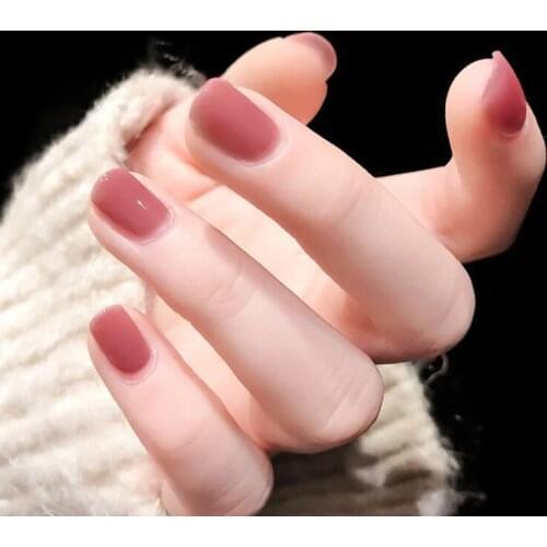 24 Pieces/Box Best Selling Finished Square Round Jelly Texture Grapefruit Color Women wear Fake nail Short Style Nail art