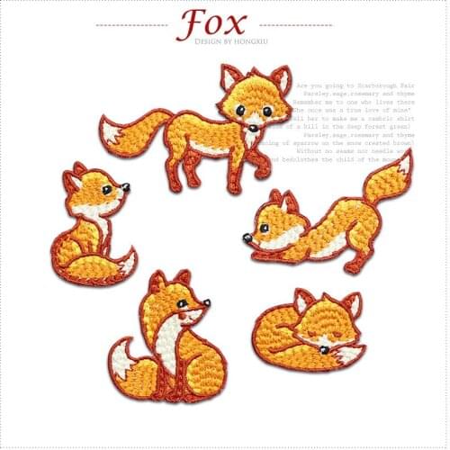 50pcs/Lot Cartoon Animals Fox Embroidery Patches Letters Clothing Decoration Accessories Diy Iron Heat Transfer Applique
