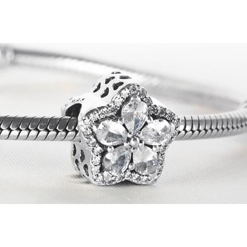 Authentic S925 Silver Bead DIY Jewelry Pave Star Charm fit Lady Bracelet Bangle Clear CZ