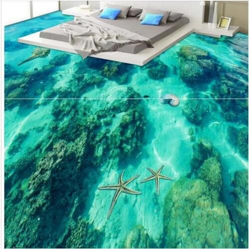 Beibehang 3D brilliant underwater world shell bathroom bedroom 3D floor pvc thick wear-resistant ultra-green flooring tile