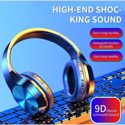 9D Stereo Wireless Gaming Headset Folding Bluetooth Earphones with Mic HIFI Bass Music Headphone Support SD Card for Android IOS