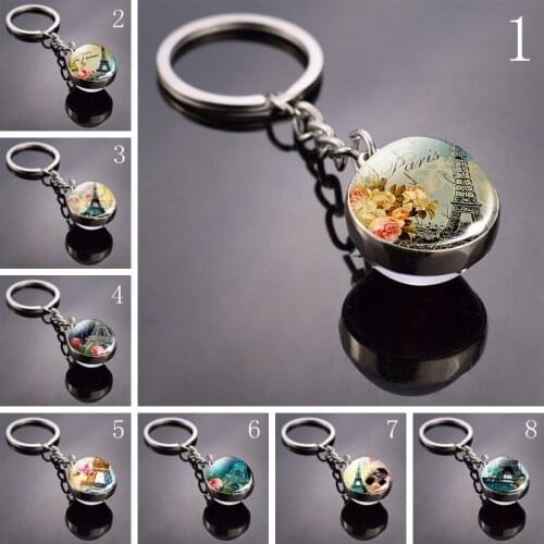 Eiffel Tower Keychain Paris Tourists Retro Sphere Ball Crystal Transparent Traveler landmark gift as souvenir key ring
