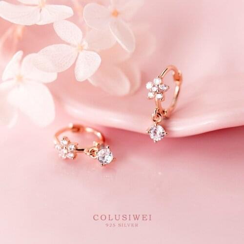 Colusiwei New Collection 925 Sterling Silver Tiny Small Blooming Plum Flower Dangle Earrings Women Fashion Silver Jewelry