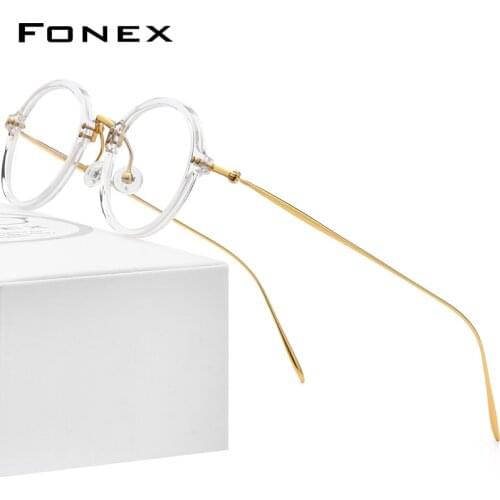 FONEX Acetate Titanium Eyeglasses Men 2021 New Retro Round Prescription Glasses Frame Women Optical Spectacles Eyewear F85680