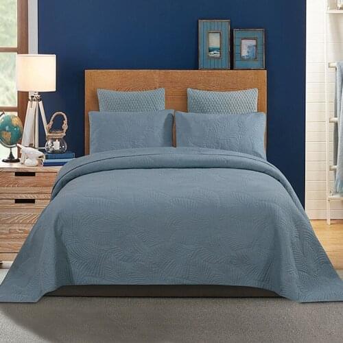CHAUSUB Gray Bedspread Cotton Quilt Set 3pcs Solid Embroidered Quilts Bed Cover Sheets King Queen Size Summer Coverlet Blanket