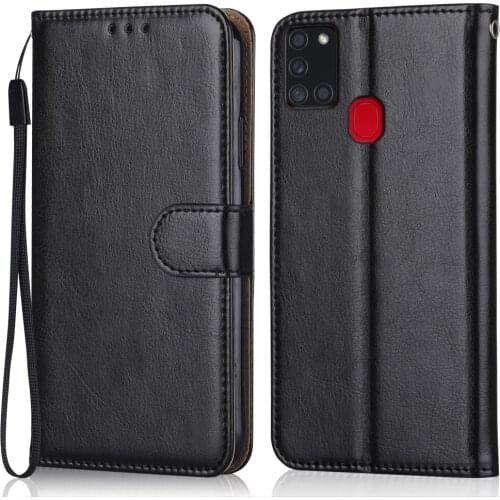 Folio Luxury Leather Case for On Samsung Galaxy A21s A217 A217F SM-A217F 6.5''Wallet Stand Flip Case Phone Bag with Strap