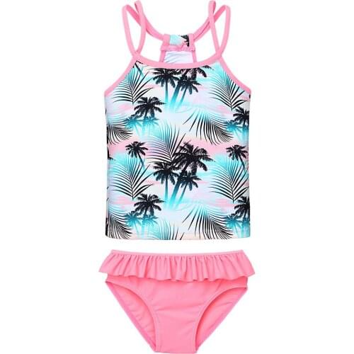 BAOHULU Two Pieces Sets Girls Swimwear Kids Sleeveless Coconut Print Swimsuit Children Summer Beach Wear Bathing Suit for Girls