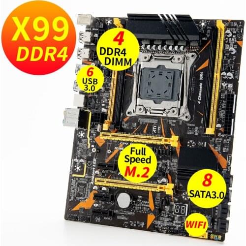 HONUA X99-D4 Motherboard,ATX Chip,4 DDR 4 with 4 channels ,SATA 3.0*8, LGA 2011-V3,USB 2.0 and USB 3.0, for Desktop Computer