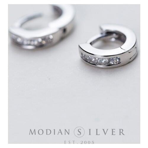 Modian Dazzling Fashion Round Clear CZ Hoops Earrings 100% 925 Sterling Silver Simple Charm Hoop Ear For Women Fine Jewelry