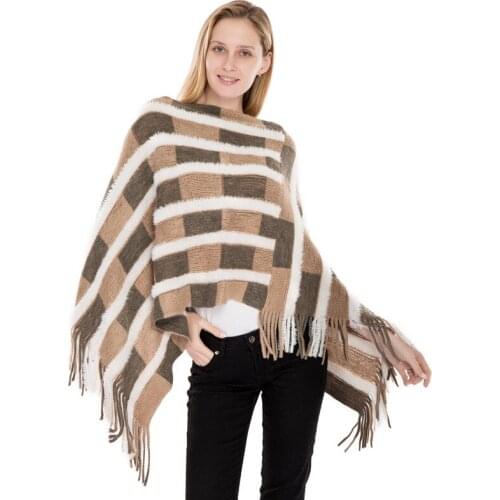 Fashion Capes Striped Pullover Autumn Winter Color Matching Knit Tassel Shawl Women Sweater Cloak Casual Female Ponchos Scarf