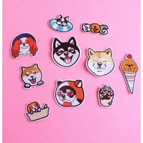 Cute Dog Animal Embroidered Patches For Clothing Teddy Husky Stripes For Clothes Stickers Iron on Patches on Clothes Appliques