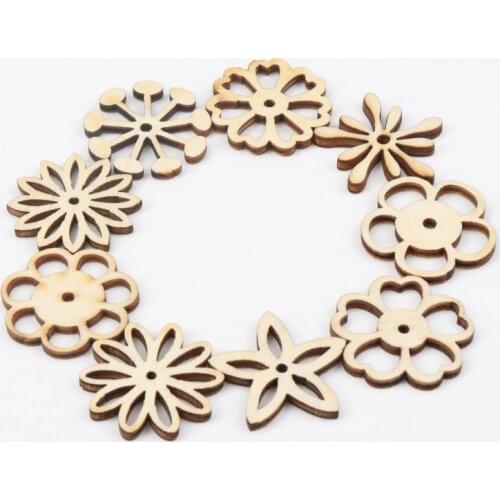 Natual Hollow Flower Pattern Wooden Scrapbooking Art Collection Craft for Handmade Accessory Sewing Home 30mm 20pcs MZ165
