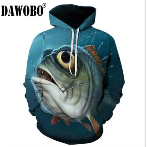 New Style 3D Graphic DAWOBO brand Fishing Hoodies Autumn Winter Outdoor sports mens womens Fishing clothing plus size 6XL - S
