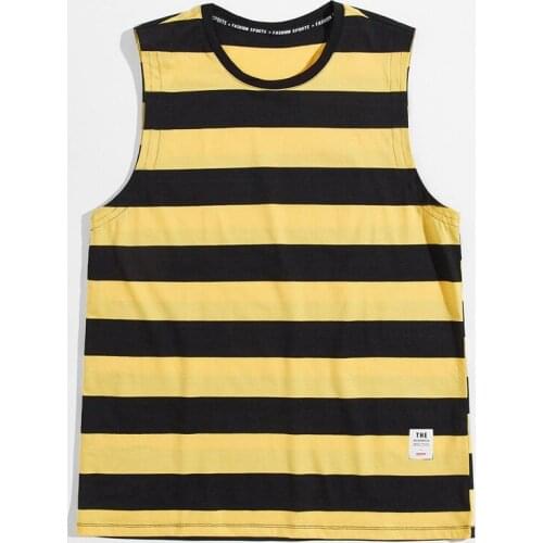 2020 New Fashion Black and Yellow Striped Tank Tops Men Summer Casual Breathable Sleeveless Undershirt Homme 100% Cotton Tops